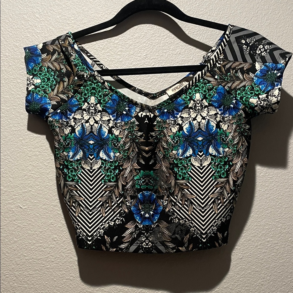 Arden B Black and Blue Patterned Blouse